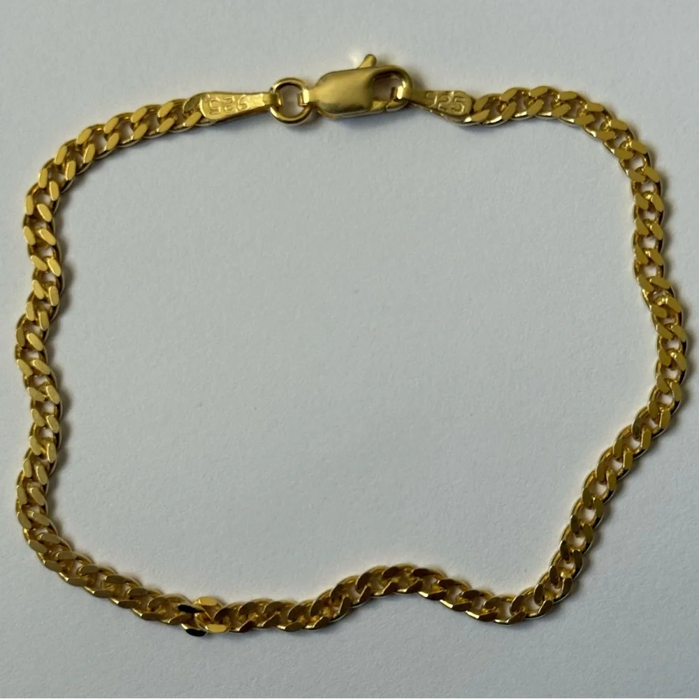 925 Silver bracelet 7.75” 3mm cuban chain 18k yellow gold plated Unisex
